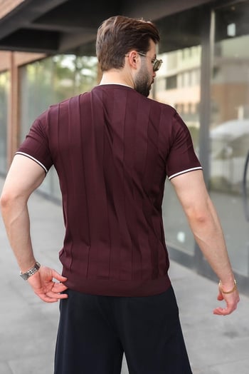 Mürdüm Bisiklet Yaka Regular Fit Triko Erkek Tişört E7487