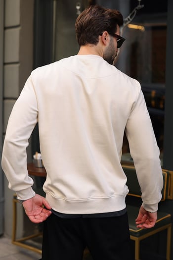 Bej Çift Renkli Bisiklet Yaka Erkek Tişört E7196