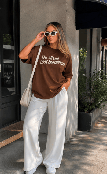 Kahverengi Baskılı Oversize Tişört MG1532