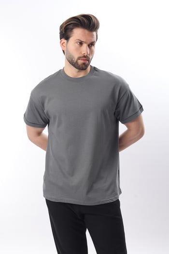 Füme Bisiklet Yaka Çoban Dikişli Overfit Erkek T-shirt E7103