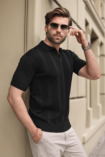 Siyah Polo Yaka Triko Erkek Tişört E7469