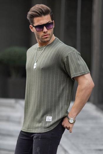 Haki Oversize Bisiklet Yaka Erkek Tişört 6179