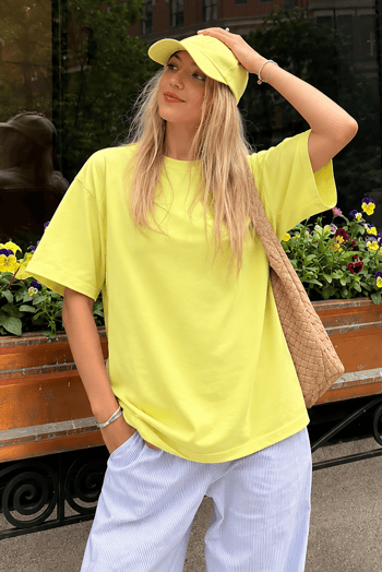 Sarı Oversize Basic Kadın Tişört