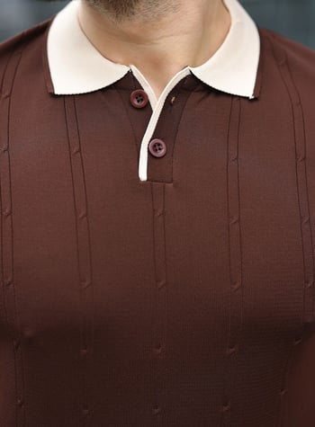 Kahverengi Polo Yaka Triko Erkek Tişört E7470