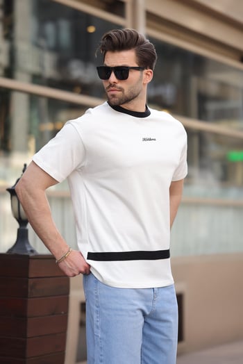 Ekru Baskılı %100 Pamuklu  Erkek T-shirt E7135