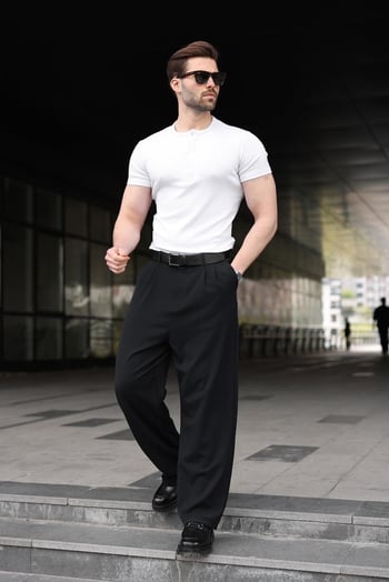 Beyaz Yarım Düğmeli Slim Fit Erkek Tişört E7186