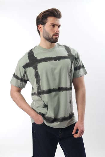 Mint Yeşili Bisiklet Yaka Baskılı Basic Erkek T-shirt E7109