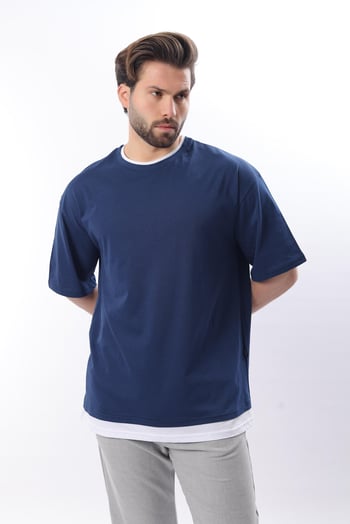 Madmext Oversize Lacivert Erkek Tişört 4978