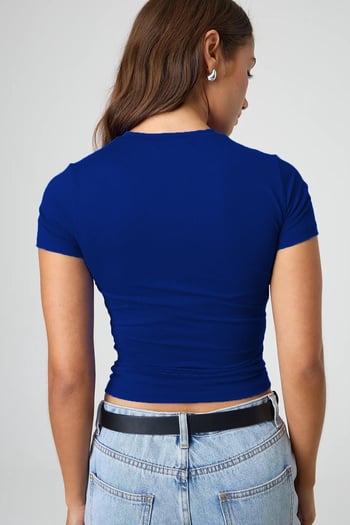 Saks Bisiklet Yaka Basic Kadın Tişört MG1725