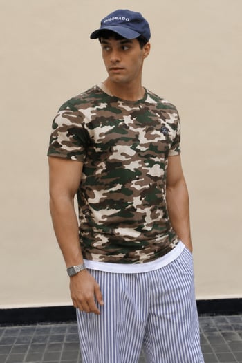 Madmext Men Camouflage Beige T-shirt 4480