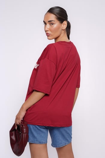Bordo Baskılı Oversize Tişört MG1532