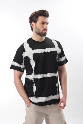 Siyah Bisiklet Yaka Baskılı Basic Erkek T-shirt E7109