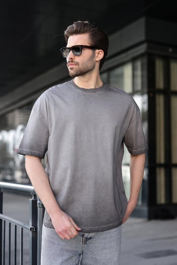 Siyah %100 Pamuklu Bisiklet Yaka Oversize Erkek Tişört E7177