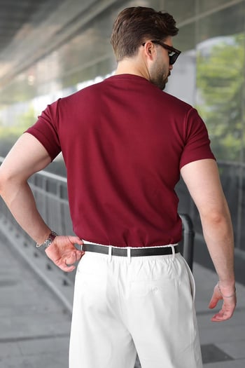 Bordo Bisiklet Yaka Regular Fit Erkek Tişört E7188