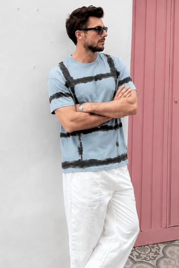 Bebe Mavisi Bisiklet Yaka Baskılı Basic Erkek T-shirt E7109