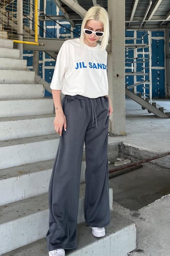 Ekru Oversize Baskılı Bisiklet Yaka Kısa Kollu Tişört MG2126