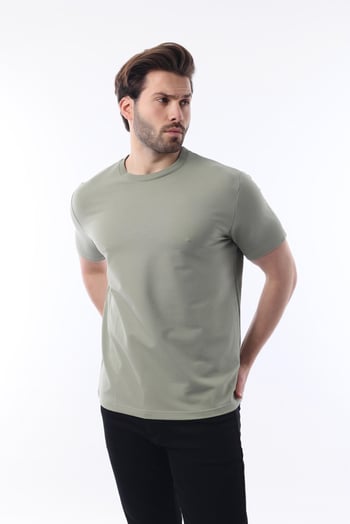 Mint Yeşili Bisiklet Yaka Basic Kısa Kollu Tişört 7042