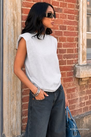 Mad Girls Gray Sleeveless T-Shirt MG900