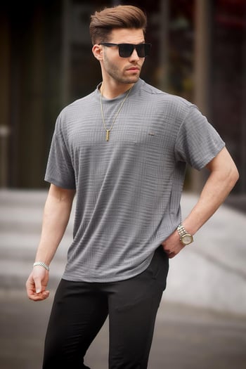 Füme Oversize Bisiklet Yaka Erkek Tişört 6191