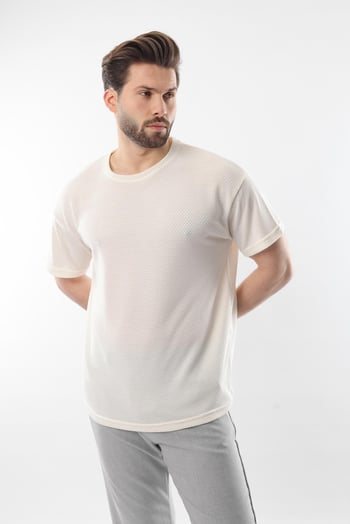 Ekru Bisiklet Yaka Erkek T-shirt E7128