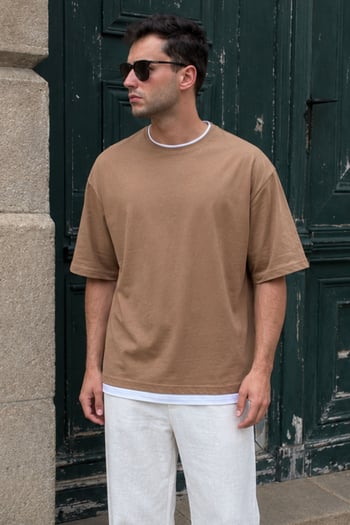 Madmext Brown Oversize T-shirt for Men 4978