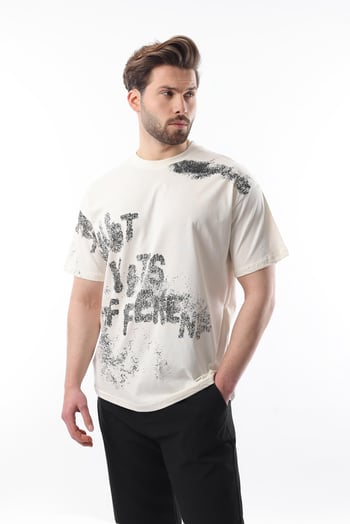 Ekru Baskılı Erkek T-shirt E7115