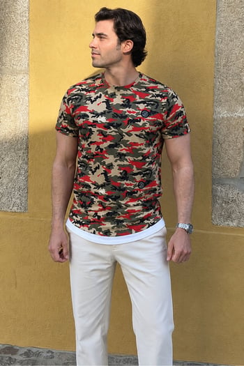 Madmext Men Camouflage Red T-shirt 4480