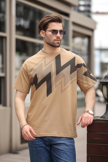 Kapüçino Baskılı %100 Pamuk Erkek T-shirt E7111