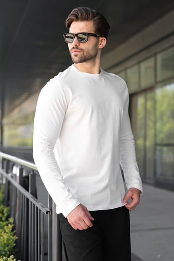 Ekru %100 Pamuklu Slim Fit Erkek Tişört E7187