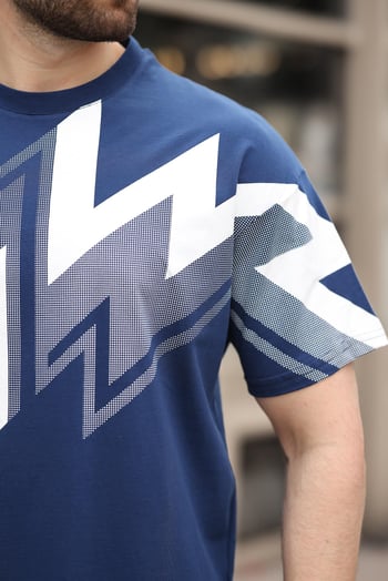 Lacivert Baskılı %100 Pamuk Erkek T-shirt E7111