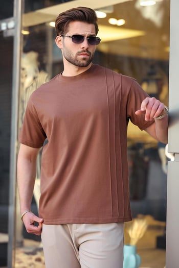 Madmext Kahverengi OverFit Erkek T-shirt E7130