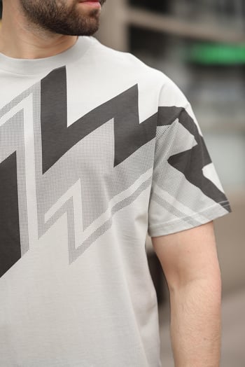 Boyalı Gri Baskılı %100 Pamuk Erkek T-shirt E7111