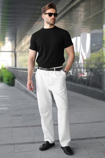 Siyah Bisiklet Yaka Regular Fit Erkek Tişört E7188