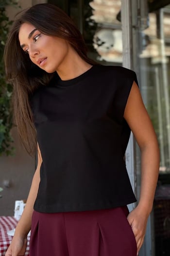 Siyah Vatkalı Basic Tişört MG2809