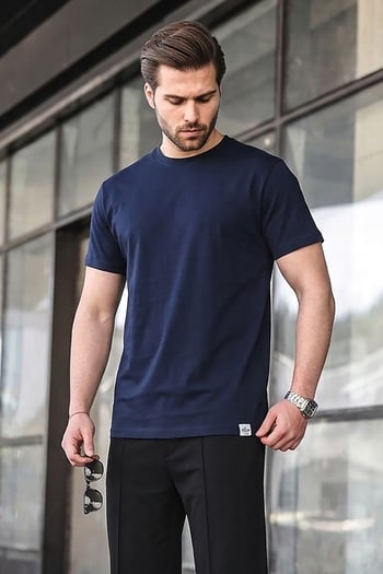 Lacivert Regular Fit Basic Erkek Tişört 6131