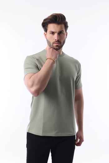 Mint Yeşili Bisiklet Yaka Basic Kısa Kollu Tişört 7042