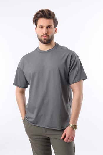  Madmext Füme Bisiklet Yaka Basic Erkek Tişört E7105