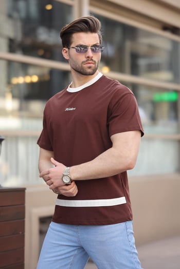 Acı Kahverengi Baskılı %100 Pamuklu  Erkek T-shirt E7135