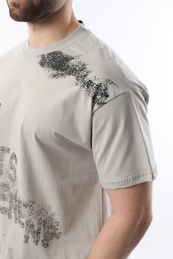 Boyalı Gri Baskılı Erkek T-shirt E7115