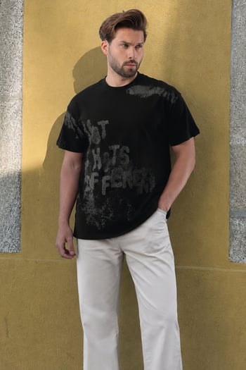 Siyah Baskılı Erkek T-shirt E7115