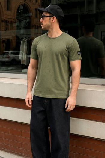 Madmext Men Ripped Khaki T-shirt 2883