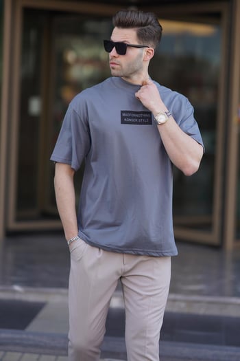 Füme Yalancı Dik Yaka Oversize Erkek Tişört 7005