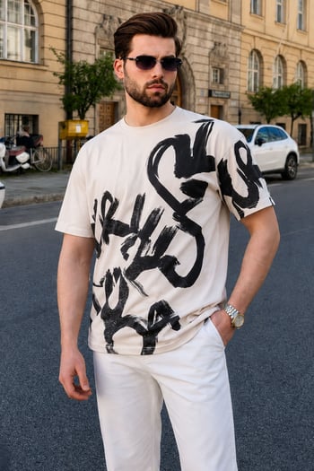 Madmext Men Designed Beige T-shirt 5811