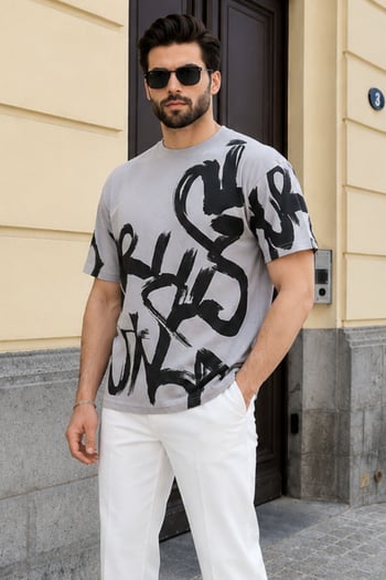 Madmext Men Designed Dye Gray T-shirt 5811