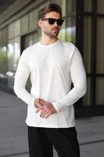 Ekru %100 Pamuklu Slim Fit Erkek Tişört E7187