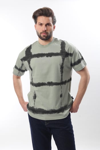 Mint Yeşili Bisiklet Yaka Baskılı Basic Erkek T-shirt E7109