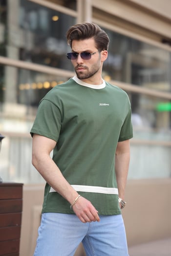 Haki Baskılı %100 Pamuklu  Erkek T-shirt E7135