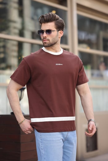 Acı Kahverengi Baskılı %100 Pamuklu  Erkek T-shirt E7135