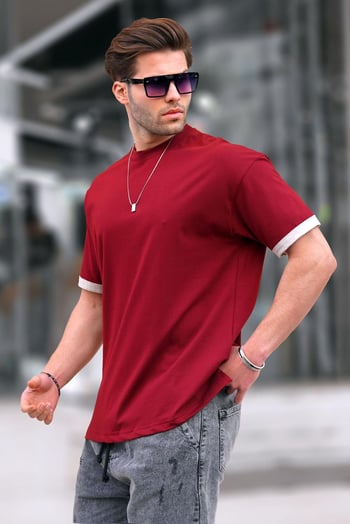 Bordo Oversize Bisiklet Yaka Tişört 6184