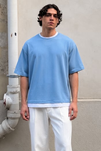 Madmext Blue Oversize T-shirt for Men 4978